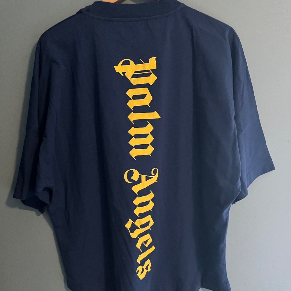 Men's Medium Palm Angels Logo Over Tee Navy Blue